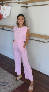 Bubble Gum Pink Linen Pant and Crop Set