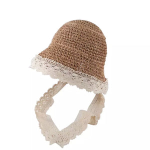 Peyton Lace Trim Bonnet Hat, Khaki