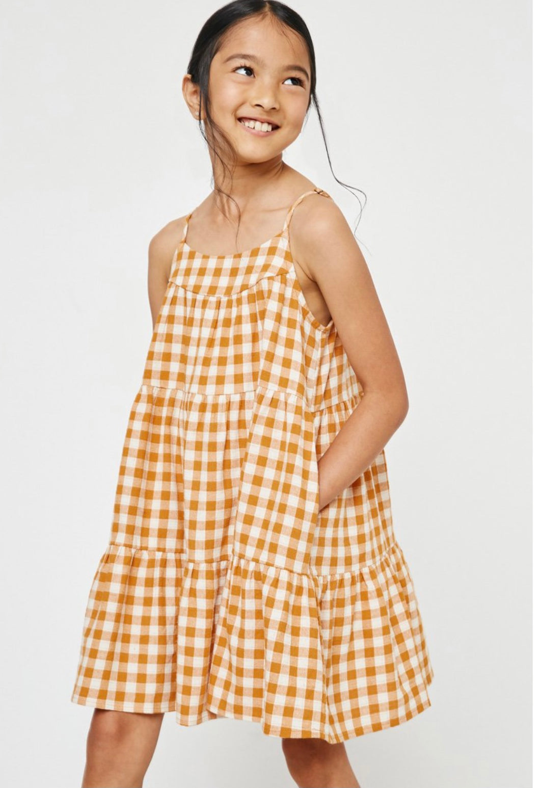 Kenzie Girls Gingham Tiered Sleeveless Dress