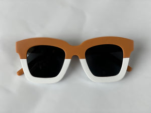 Tessa Oversized Sun Glasses, Cinnamon + White