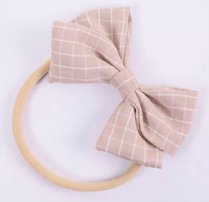 Frankie Plaid Bow Hairband, Beige
