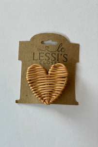 Heart Rattan Hair Clip, Golden Oak